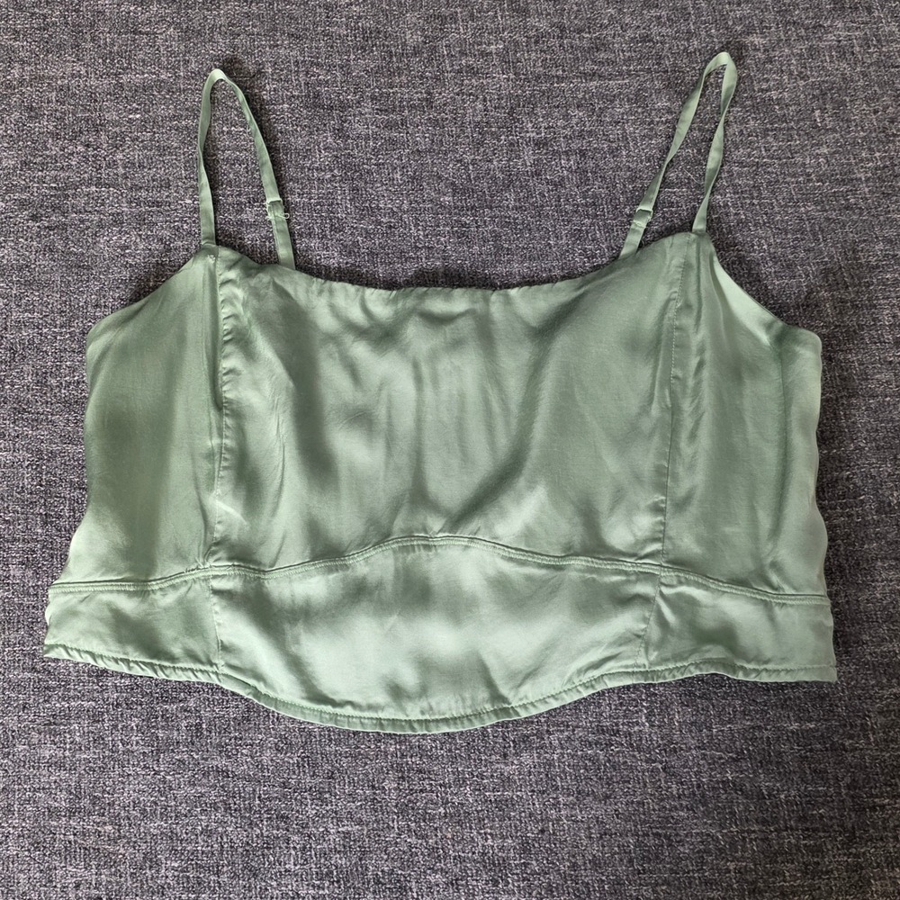 Aerie Sage Green Satin Smocked Back Corset Cami Top XL GK255V1M
